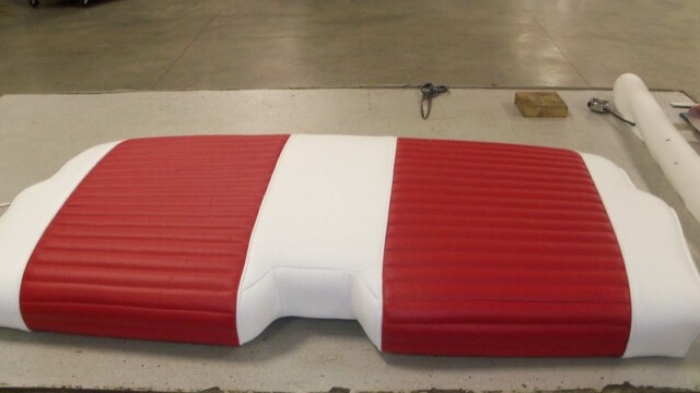 Red and white boat seat upholstery.