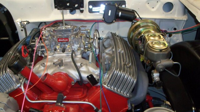 Classic car engine bay detail.