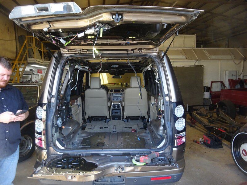 Land Rover interior stripped for repair.