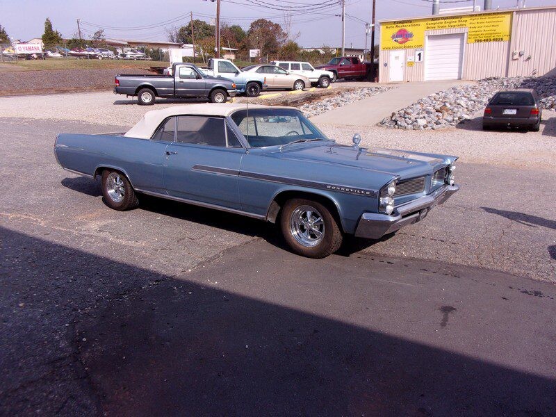 Blue Pontiac Bonneville convertible classic car.
