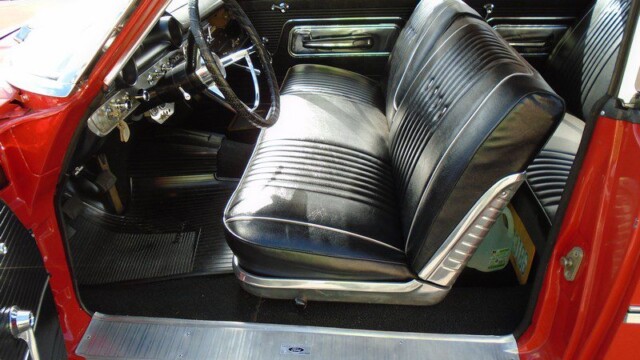 Red Ford Galaxie interior, classic car.