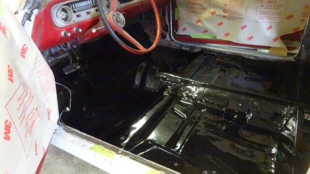 Classic car floor restoration in progress.