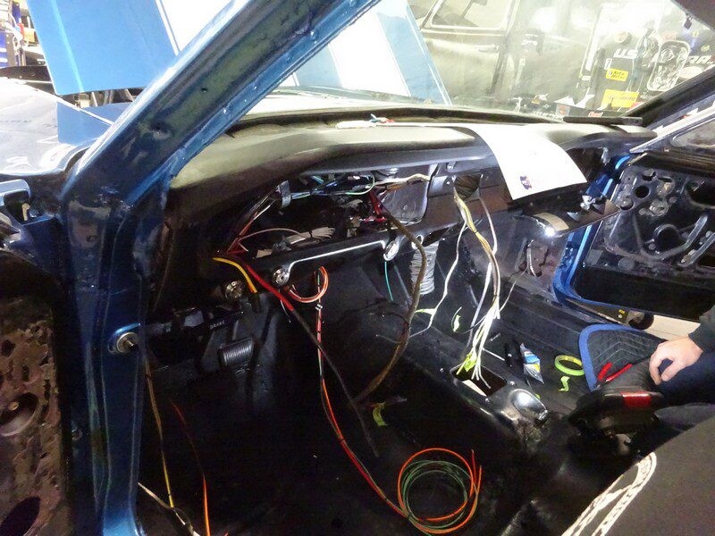Classic car interior, wiring in progress.