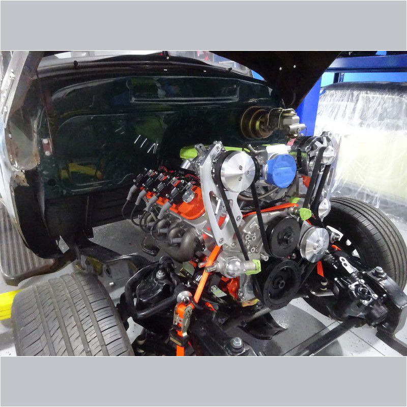 Custom engine in classic car chassis.
