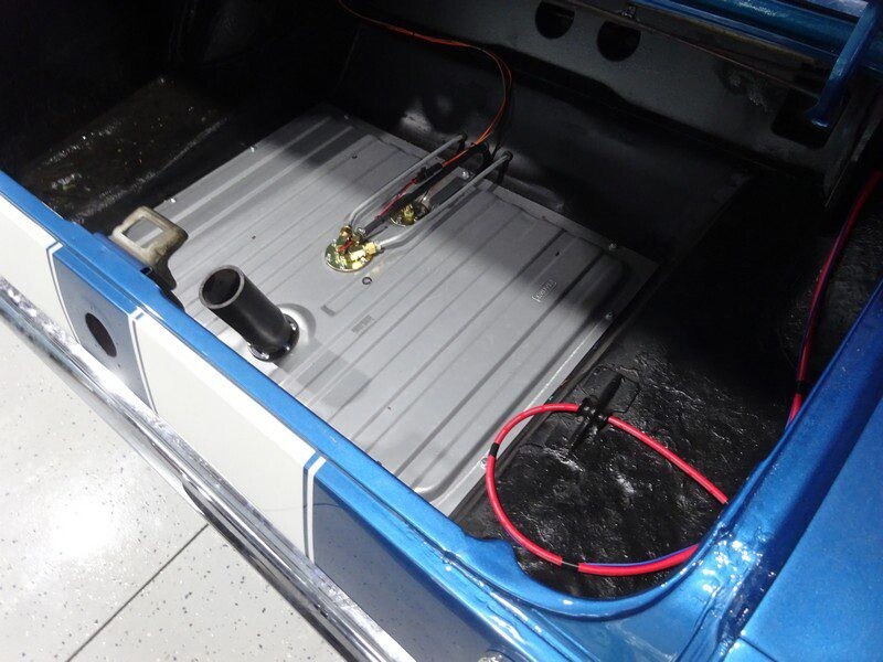 Classic car's custom fuel cell installation.
