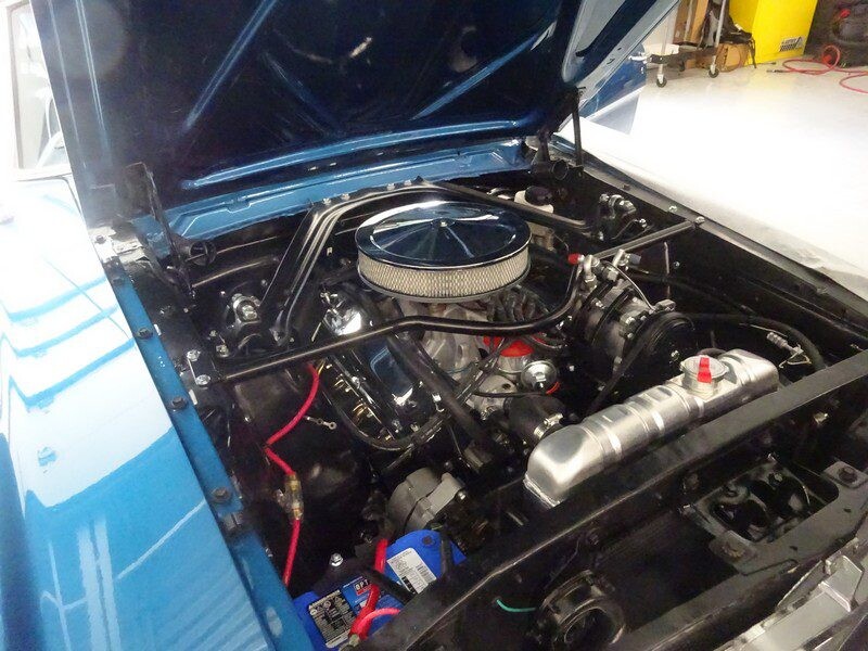 Blue Mustang engine with chrome air cleaner