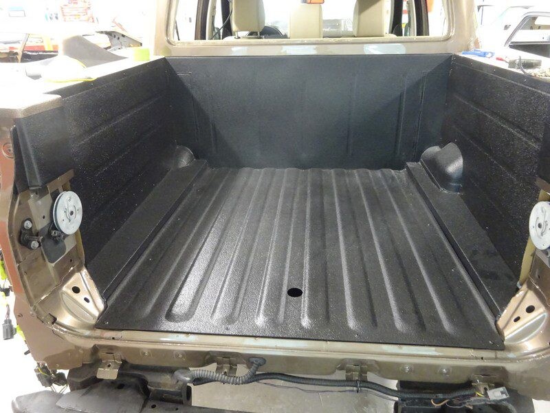 Truck bed with new spray-on liner.