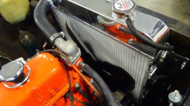 Custom car engine with new radiator.