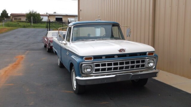 Vintage Ford pickup truck, two-tone.