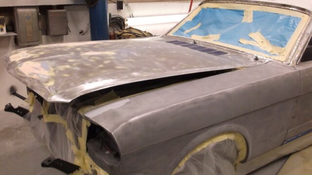 Bodywork in progress on classic car.
