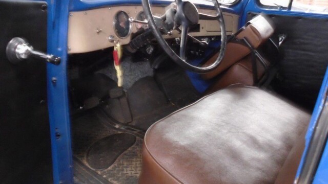 Blue vintage truck's interior.