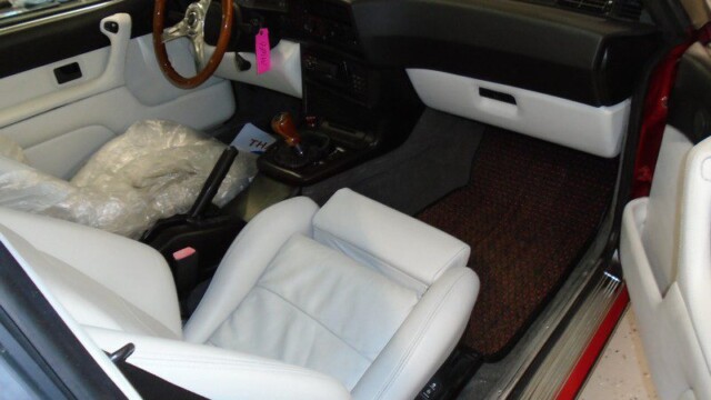 White leather interior of a classic BMW.