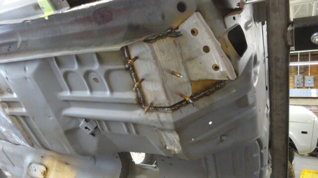 Underside floor pan welded repair with studs