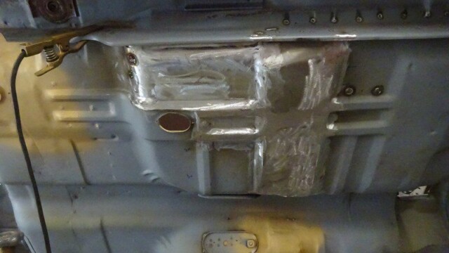 Underside floor pan with rectangular weld patch
