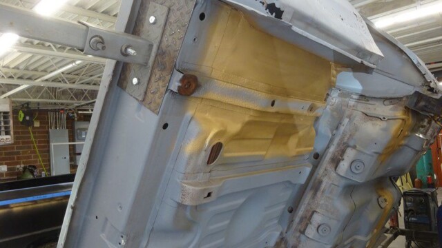 Car body undergoing restoration.