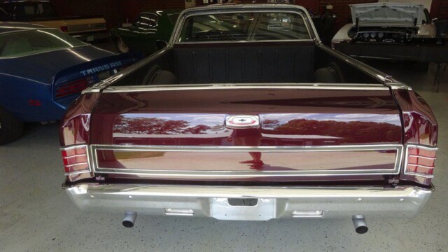 Maroon classic El Camino rear view.