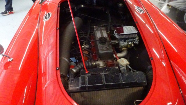Red MG engine bay detail.