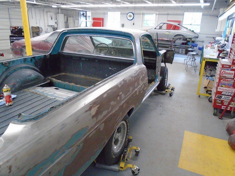 Ford Ranchero body restoration in progress.