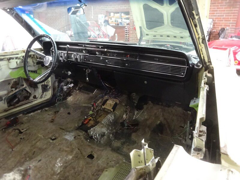 Classic car interior under restoration.