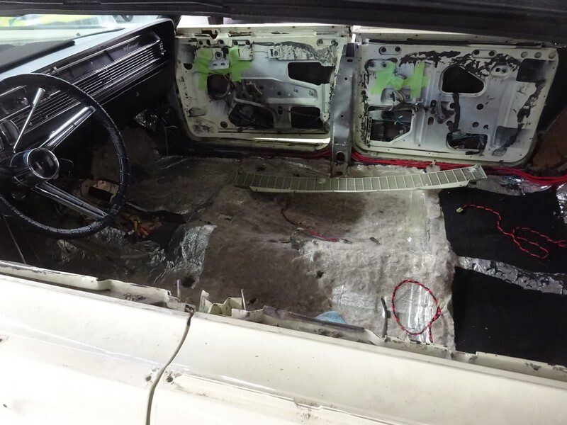 Classic car interior under restoration.