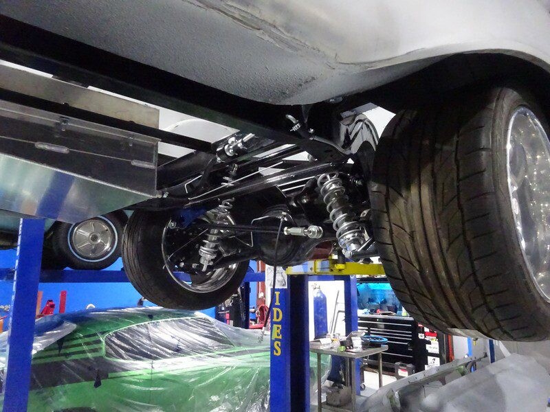 Classic car's rear suspension detail.