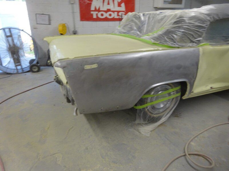 Classic car bodywork in progress.