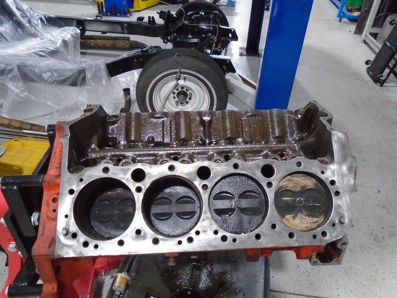 Engine block with cylinder bores.