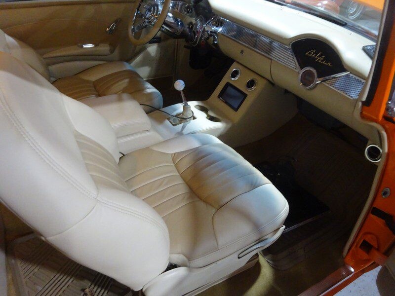 Custom cream interior of a classic Bel Air.
