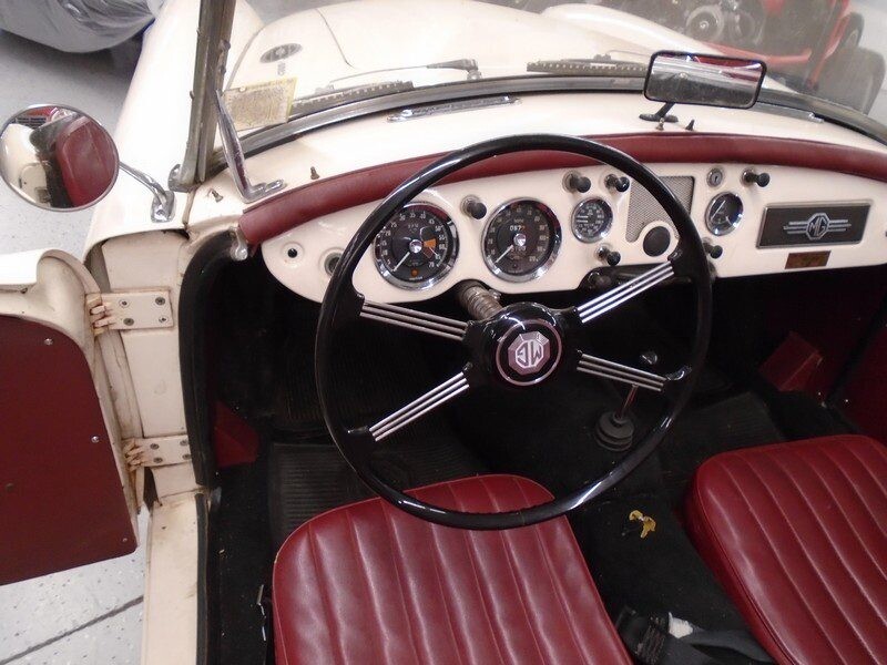 Classic MG sports car interior.